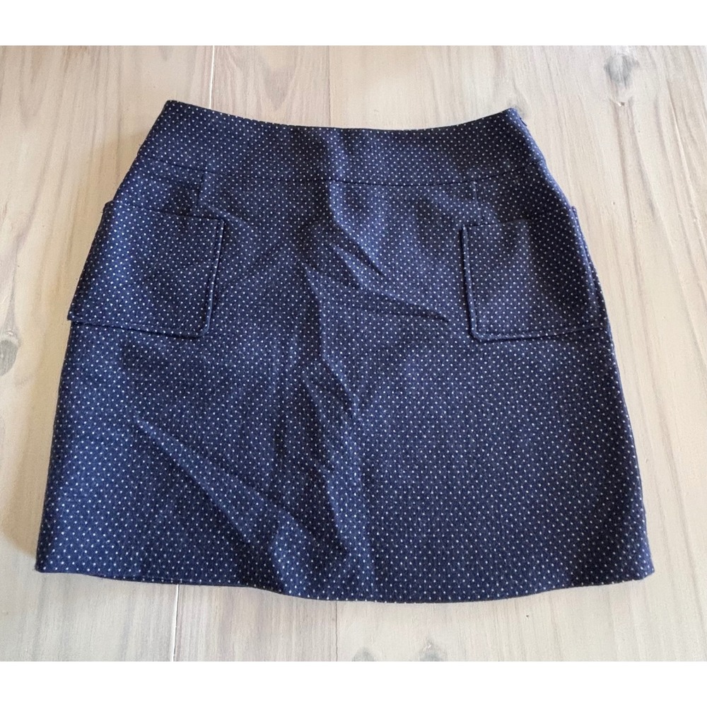 Hobbs London Navy Blue Polka Dot Wool Blend A-Line Mini Skirt Womens US 12 UK 16
